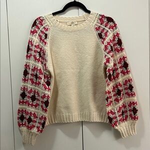 Entro Cream and Pink Granny Square Sleeve Sweater